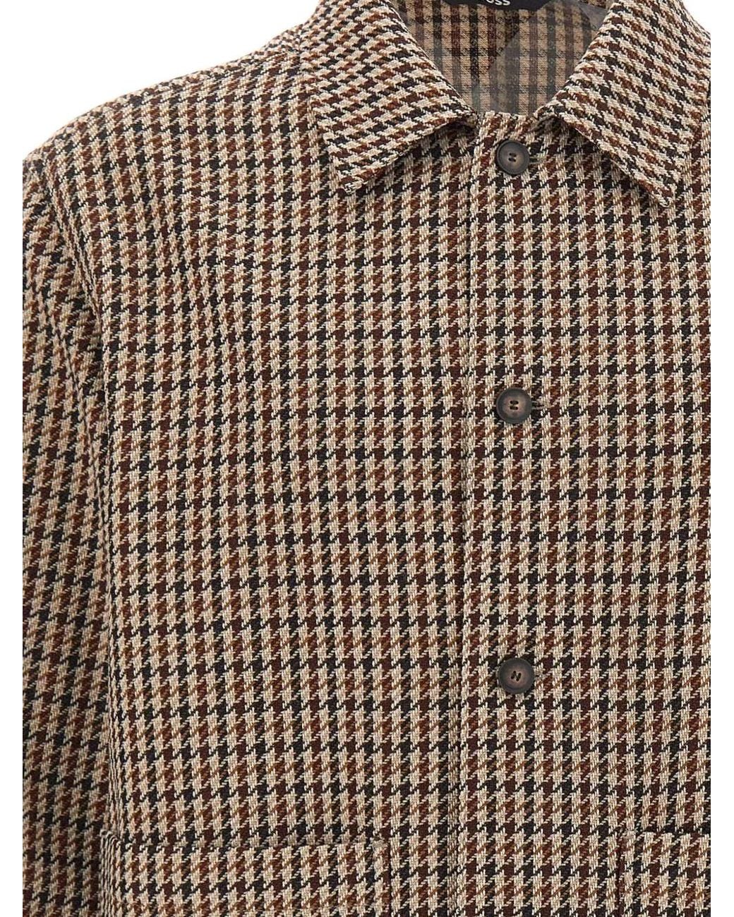 Boss Brown Relaxed-Fit Wool-Blend Jacket With Vichy Check for men