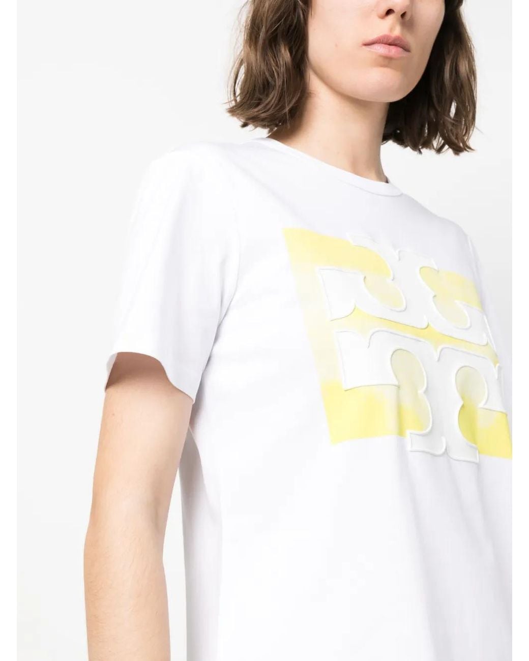 Tory Burch White Logo-Patch Cotton T-Shirt