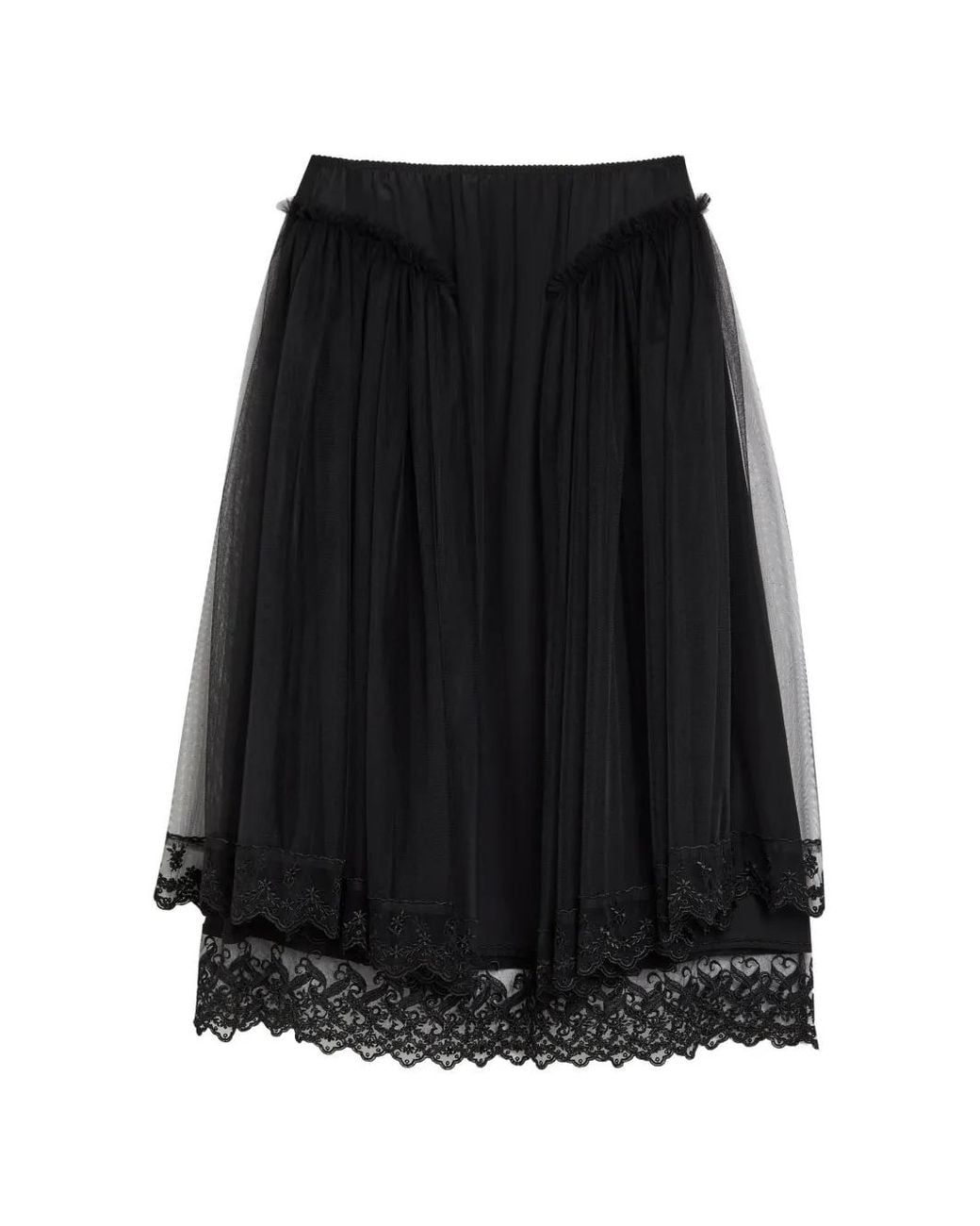 Simone Rocha Black Ruffled Lace Midi Skirt