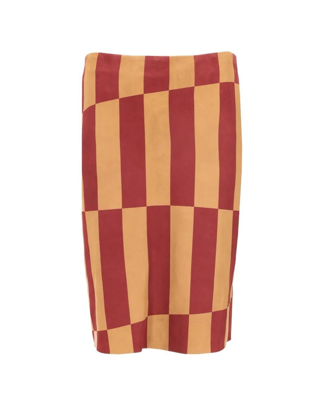 LA ROSE Orange Geometric-Print Suede Skirt