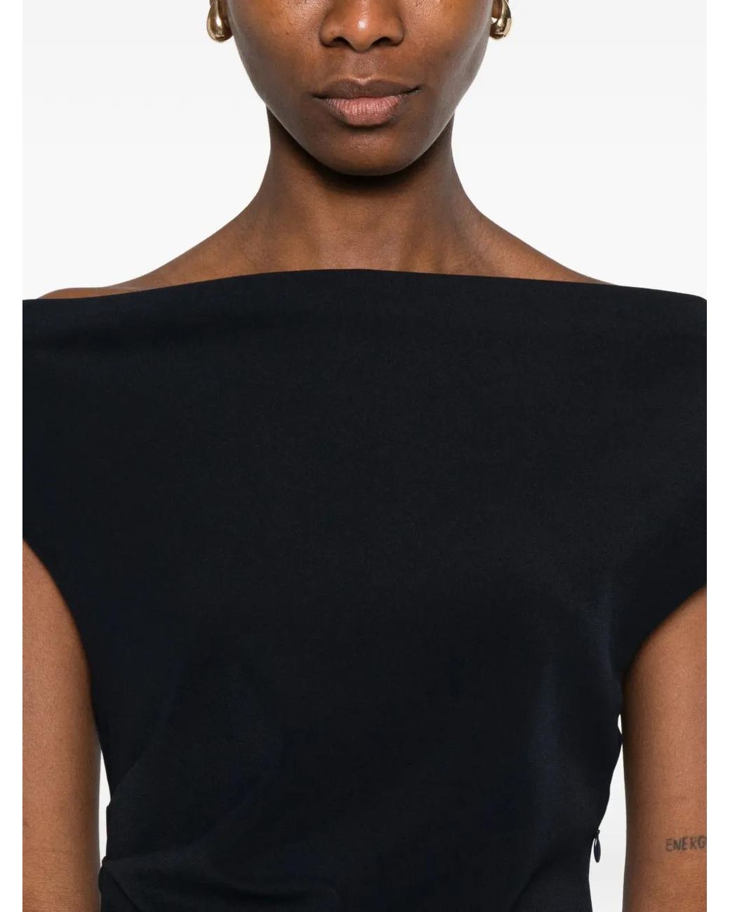 P.A.R.O.S.H. Black Midi Ruched Dress