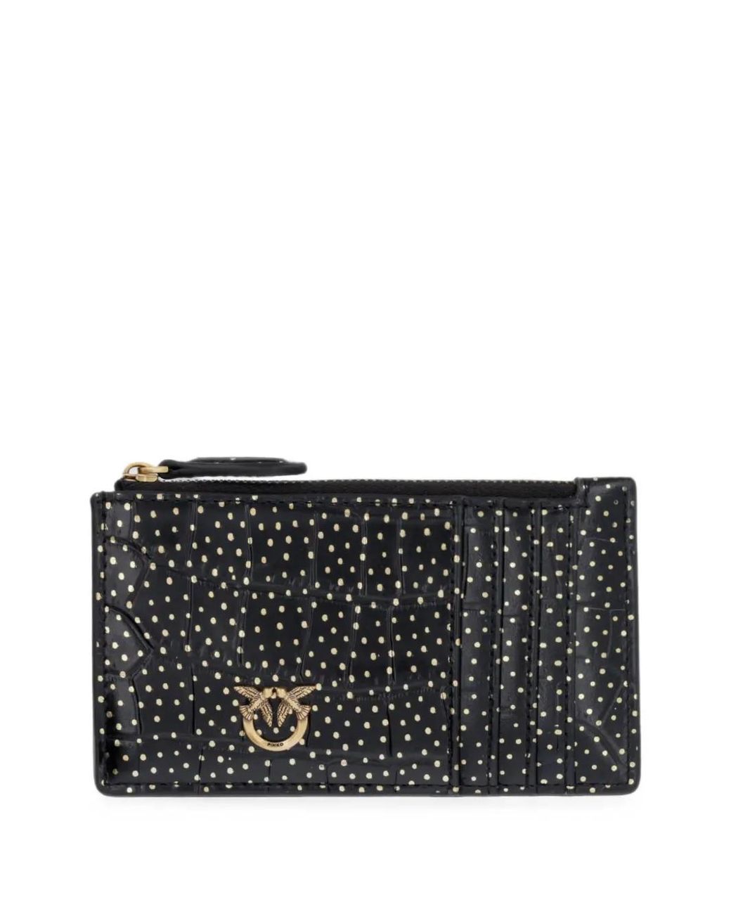 Pinko Black Love Birds-Hardware Leather Cardholder
