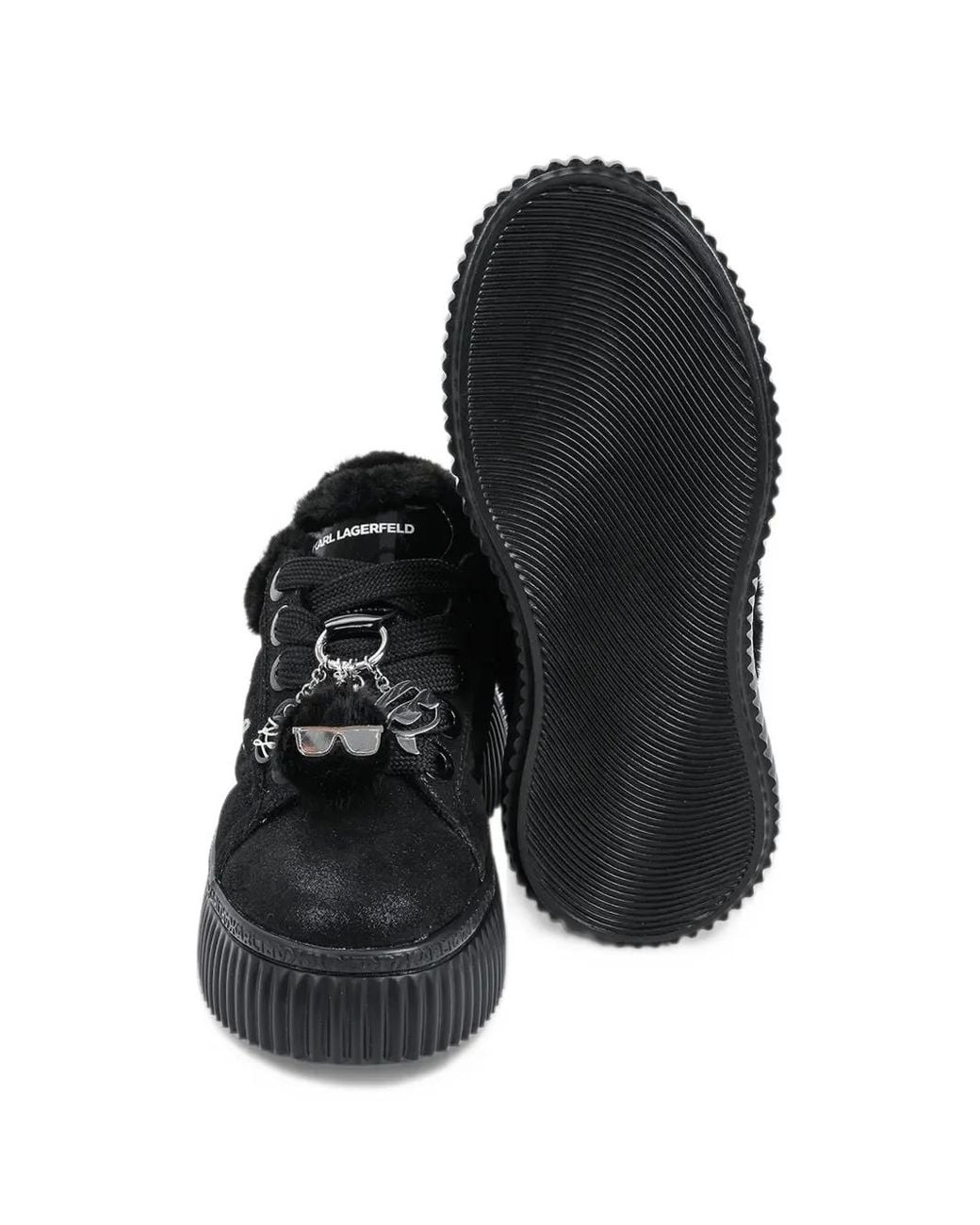 Karl Lagerfeld Black Faux-Fur Trim Charm-Embellished Sneakers