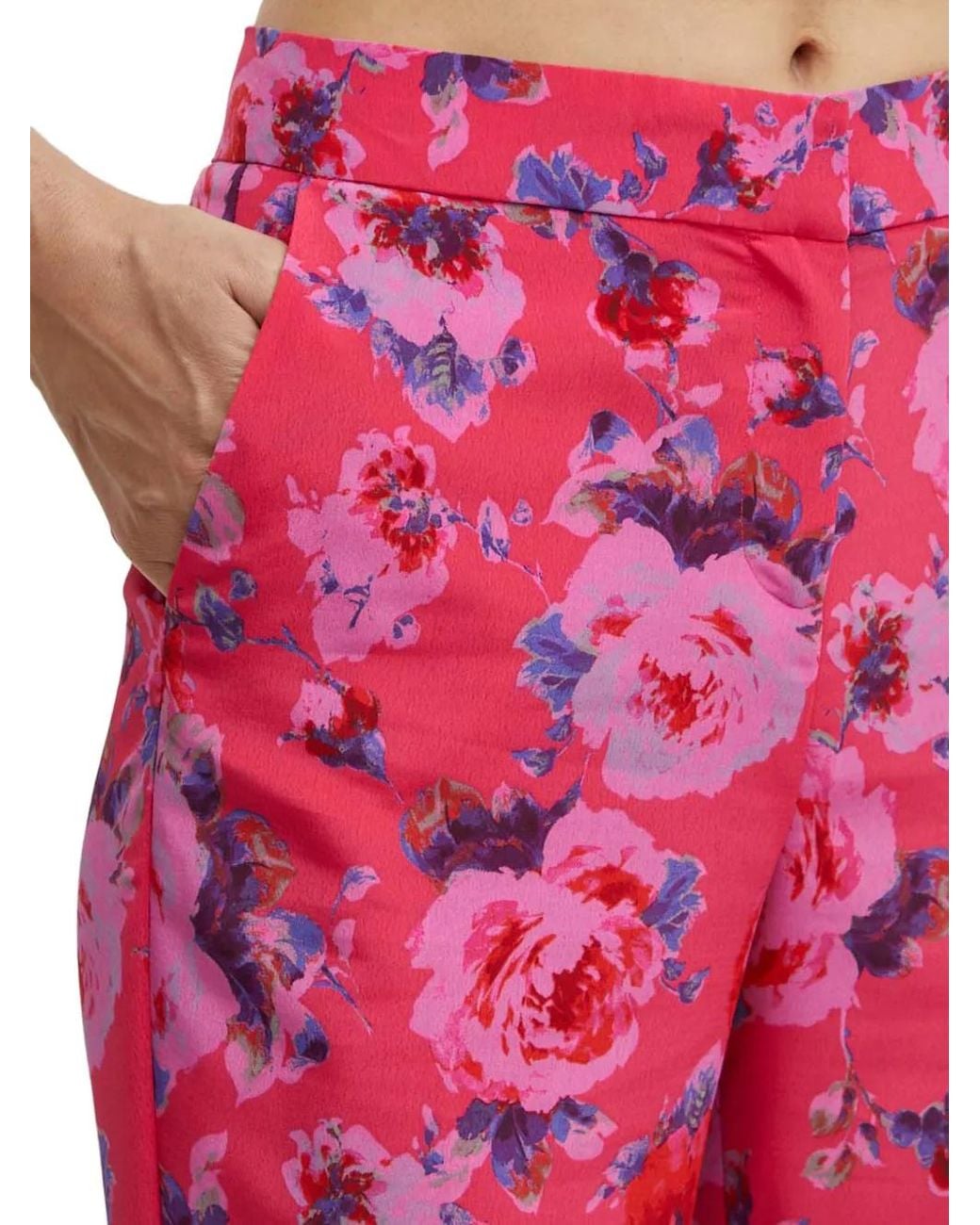 Morgan Red Polin Floral-Print Trousers