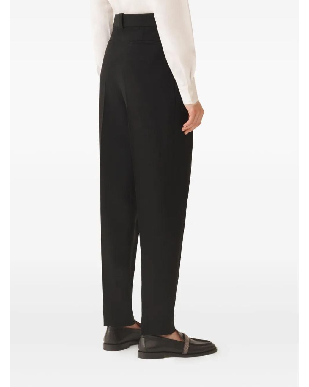 Fabiana Filippi Black Cady Pleated High-Waisted Trousers