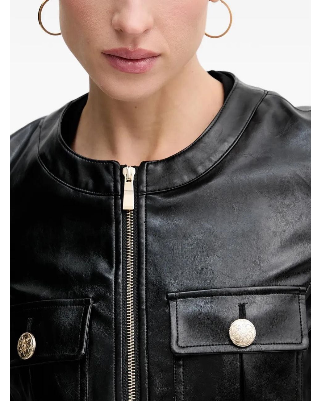 Sisley Black Flap-Pockets Zipped Biker Jacket