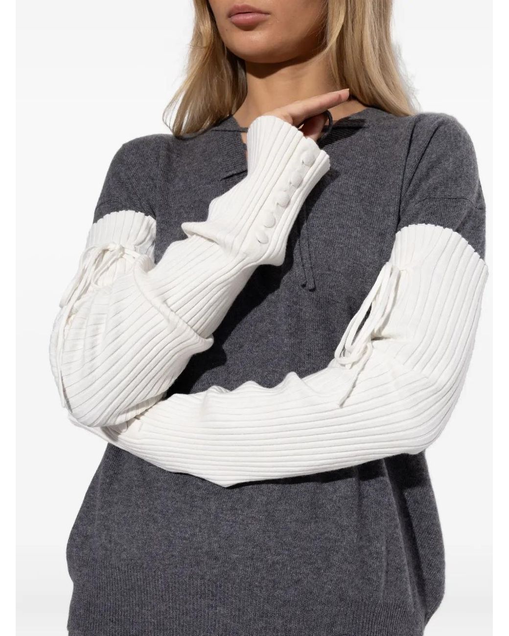Lisa Yang White Gerippte Handschuhe