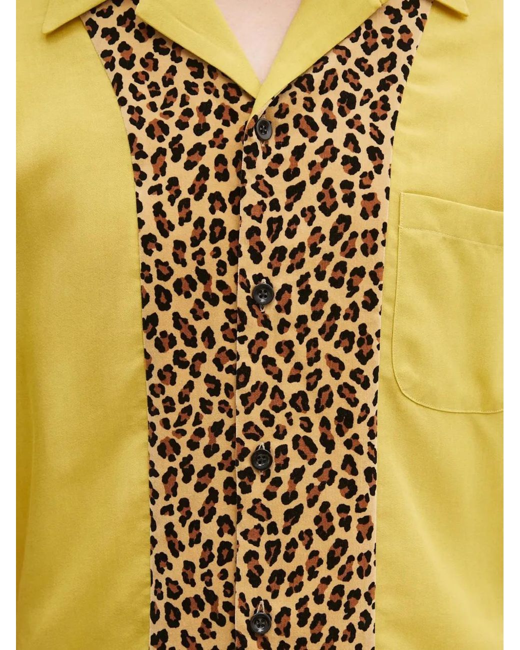 Wacko Maria Yellow Leopard-Print Panel Shirt for men