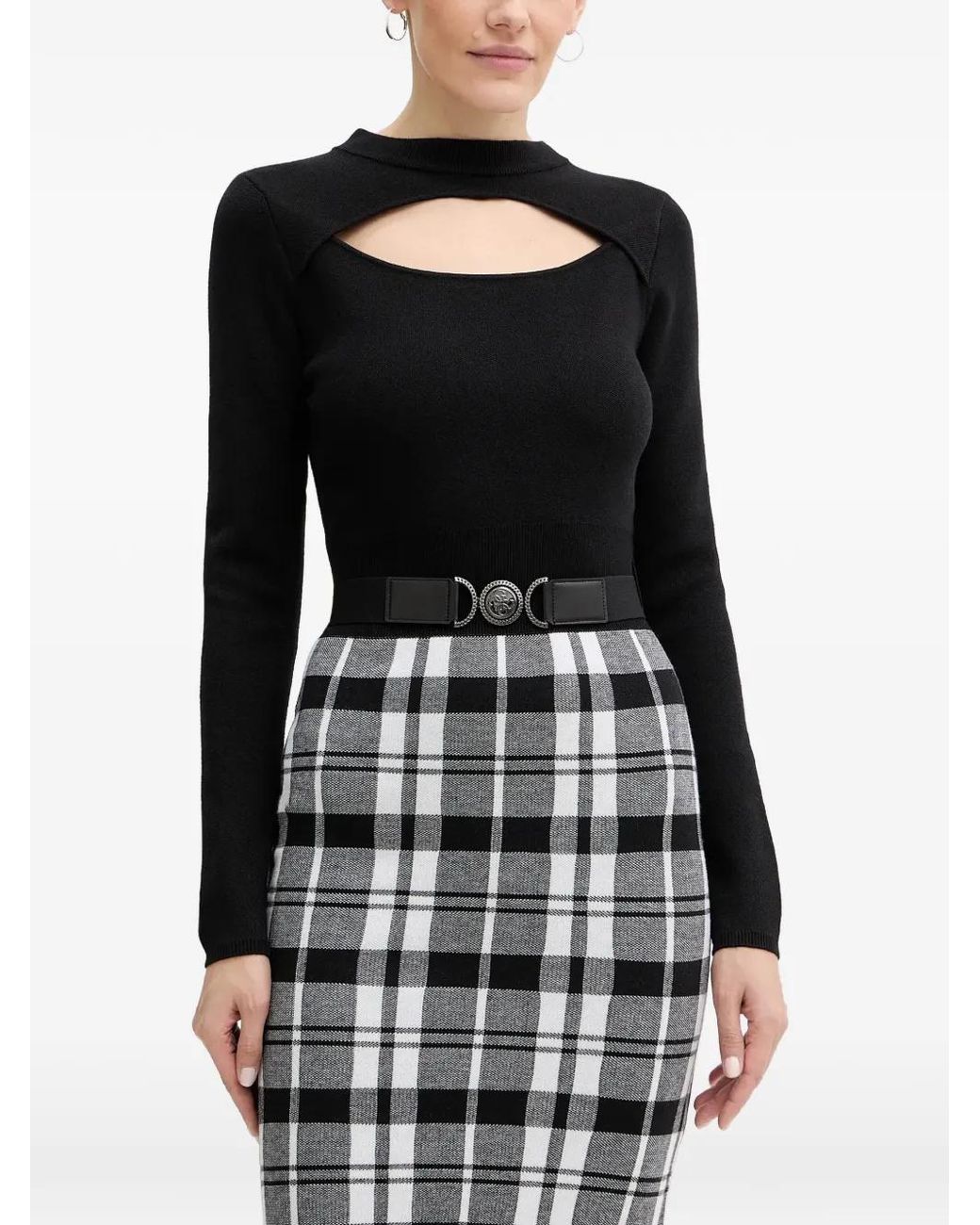 Guess Black Cutout Plaid Mini Dress