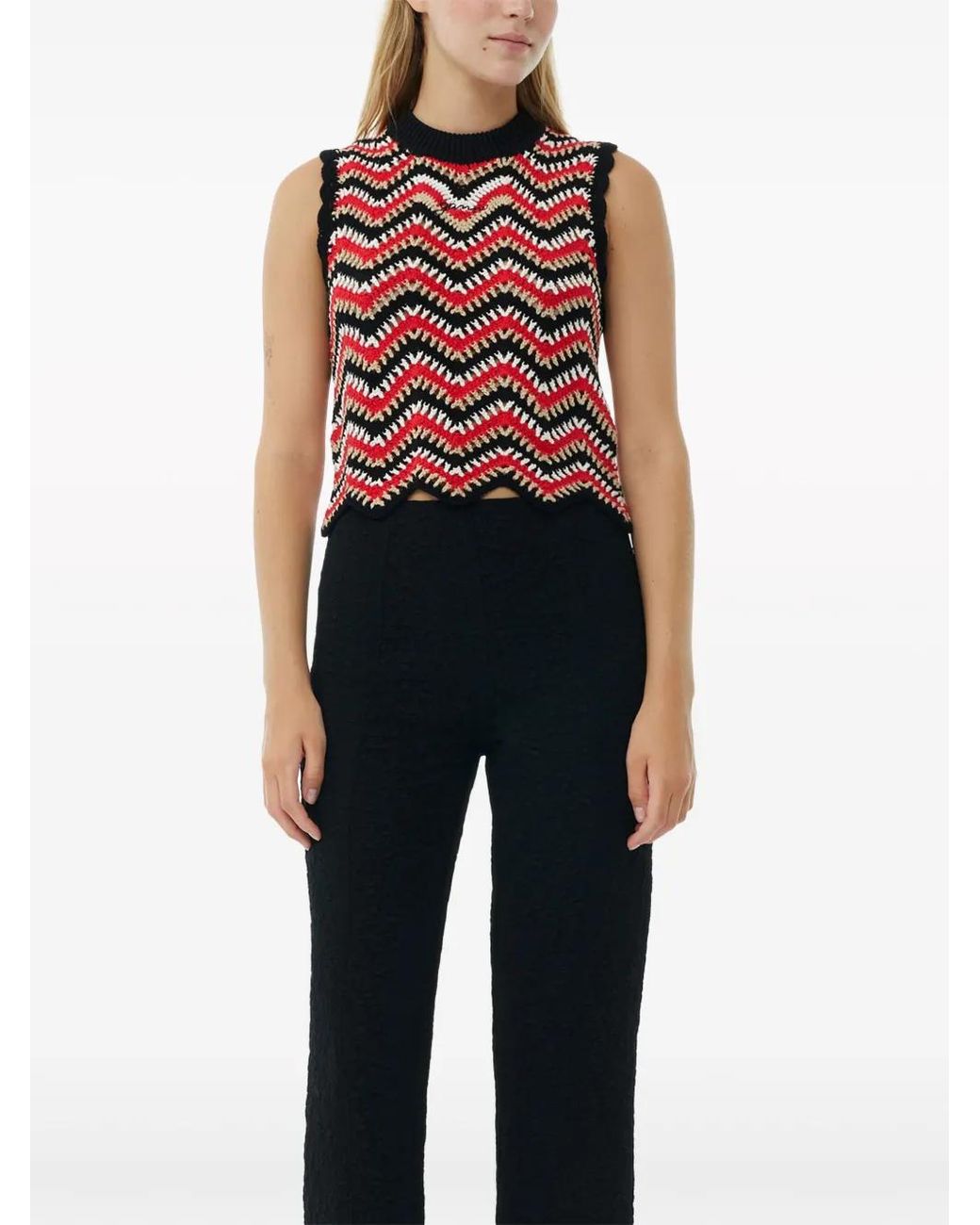 Ganni Black Textured Cropped Trousers