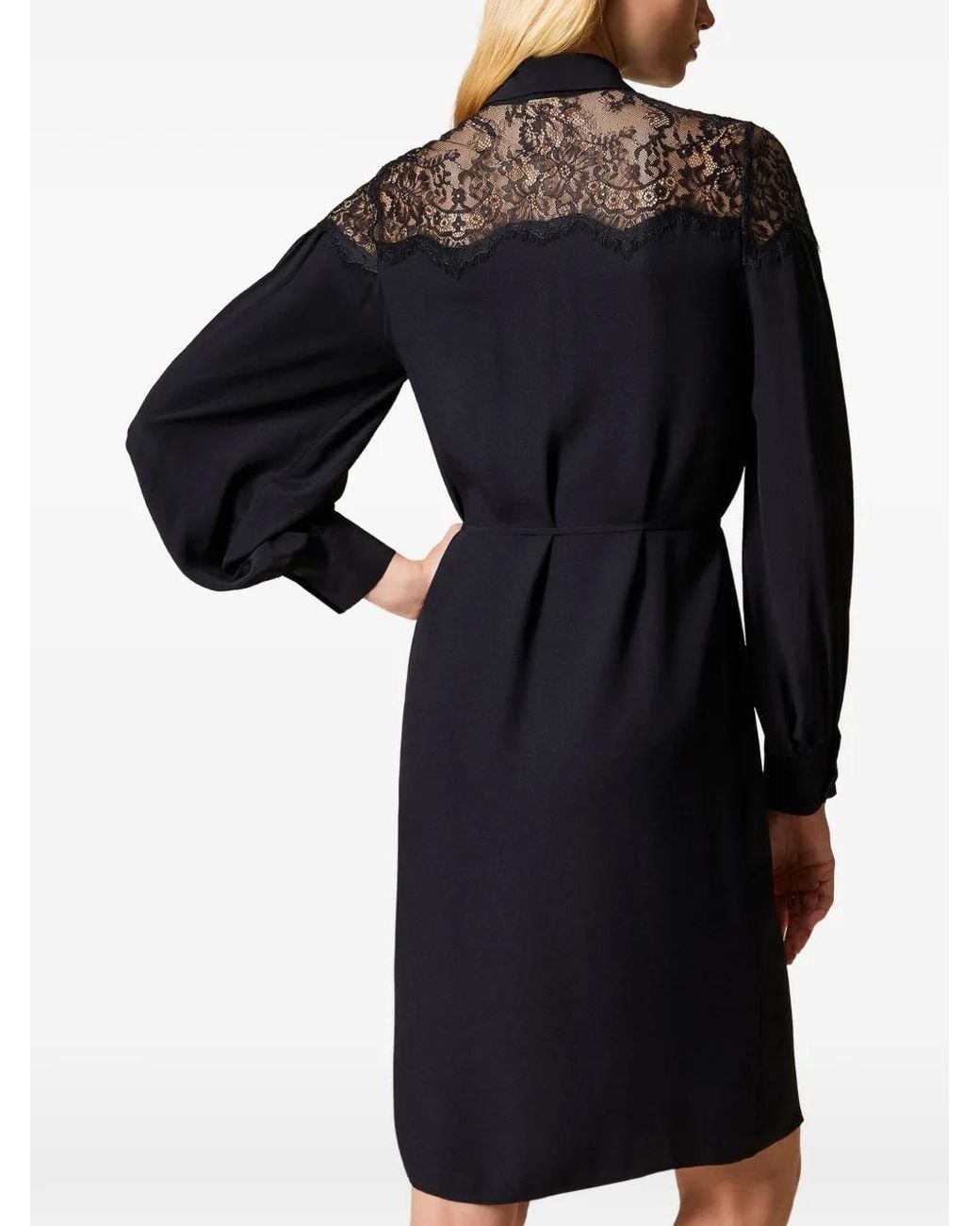 Twinset Blue Midi Georgette And Lace Dress