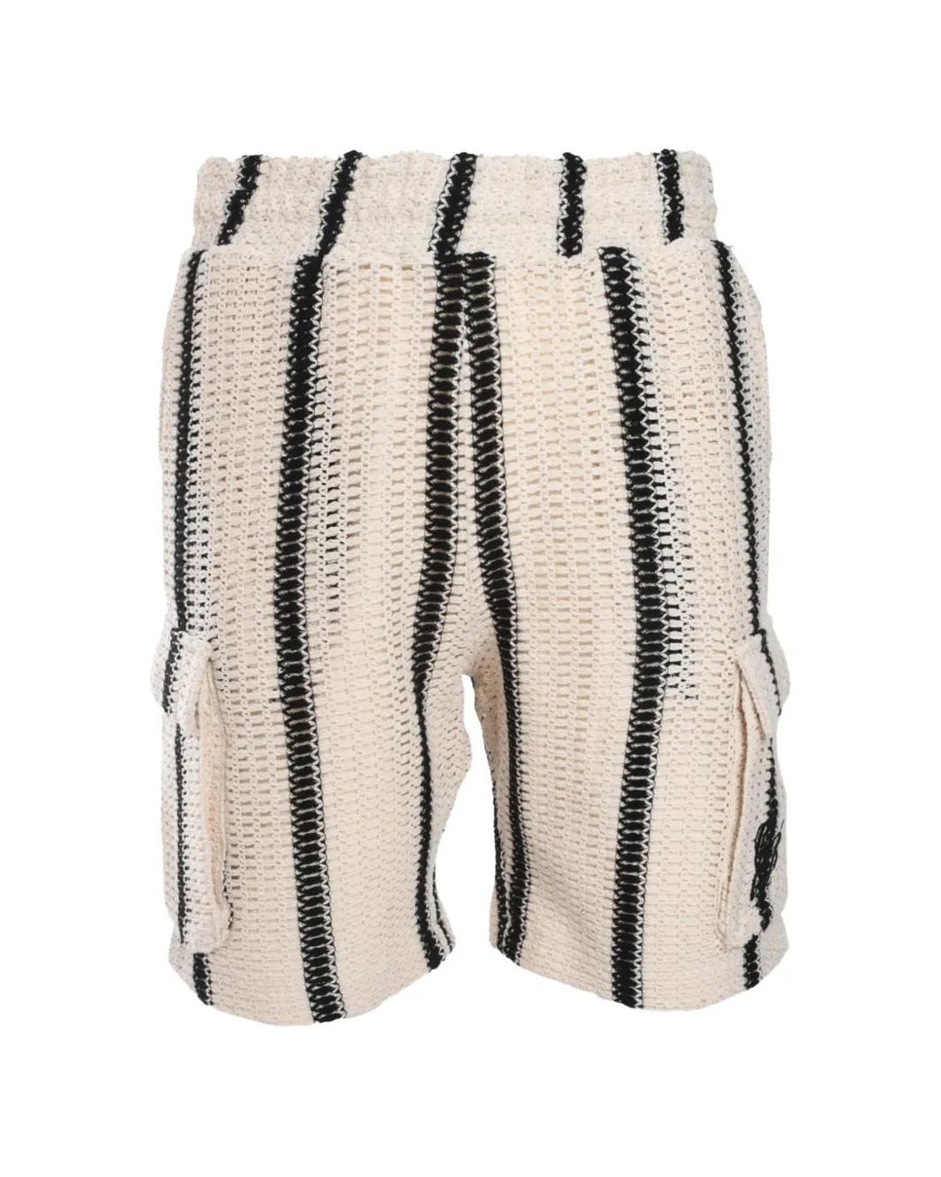 Only the Blind White Desert Striped Crochet Shorts for men