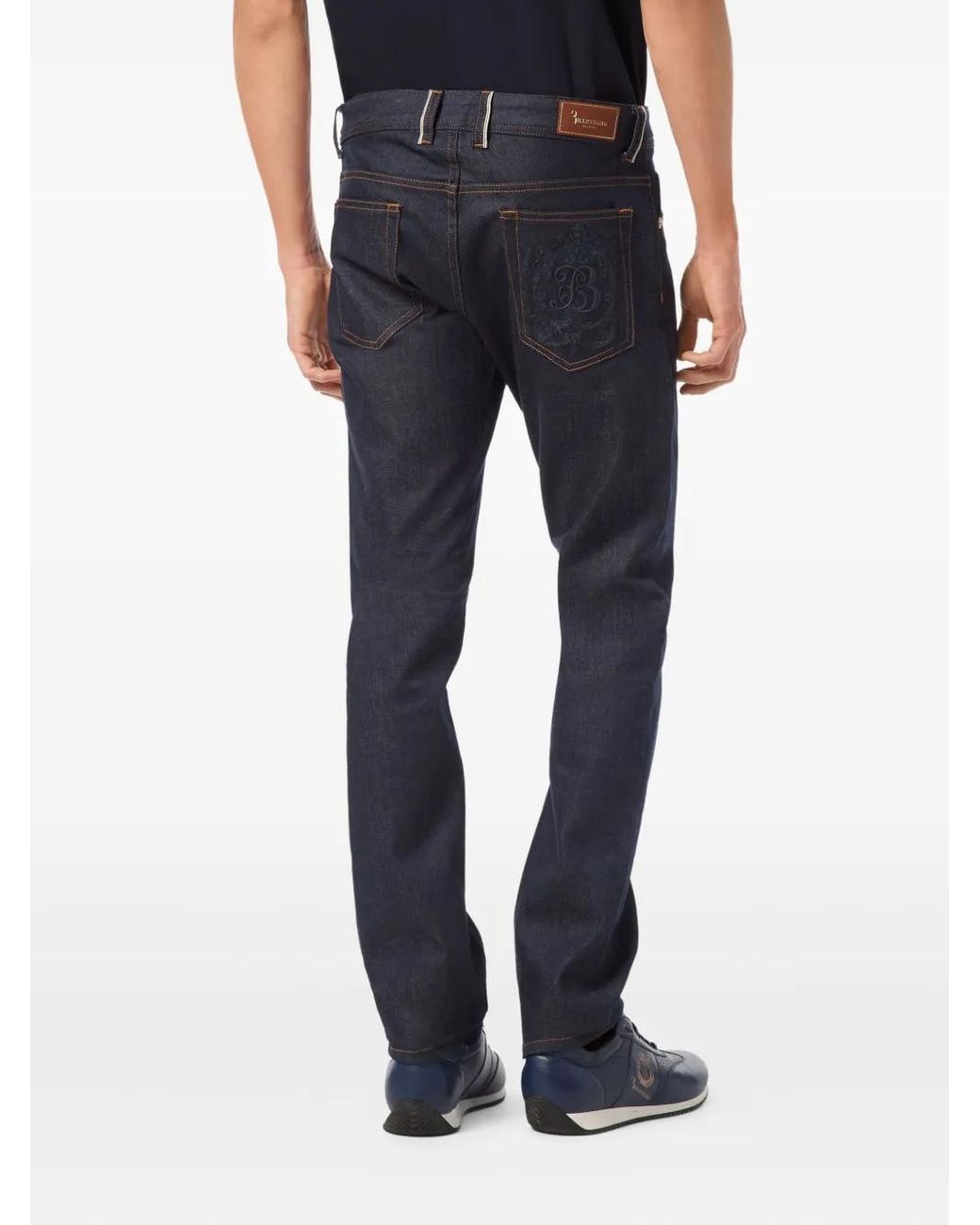 Billionaire Blue Logo-Patch Straight-Leg Jeans for men