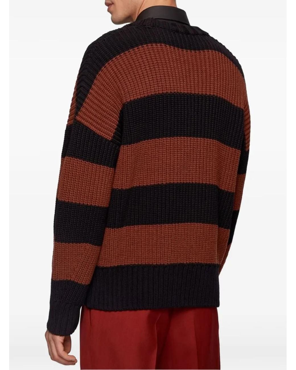 Boss Red Ribbed V-Neck Sweater for men