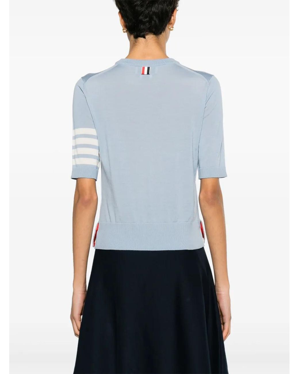 Thom Browne 4-Bar T-Shirt Van Merinowol Met Jersey Stiksels in het Blue