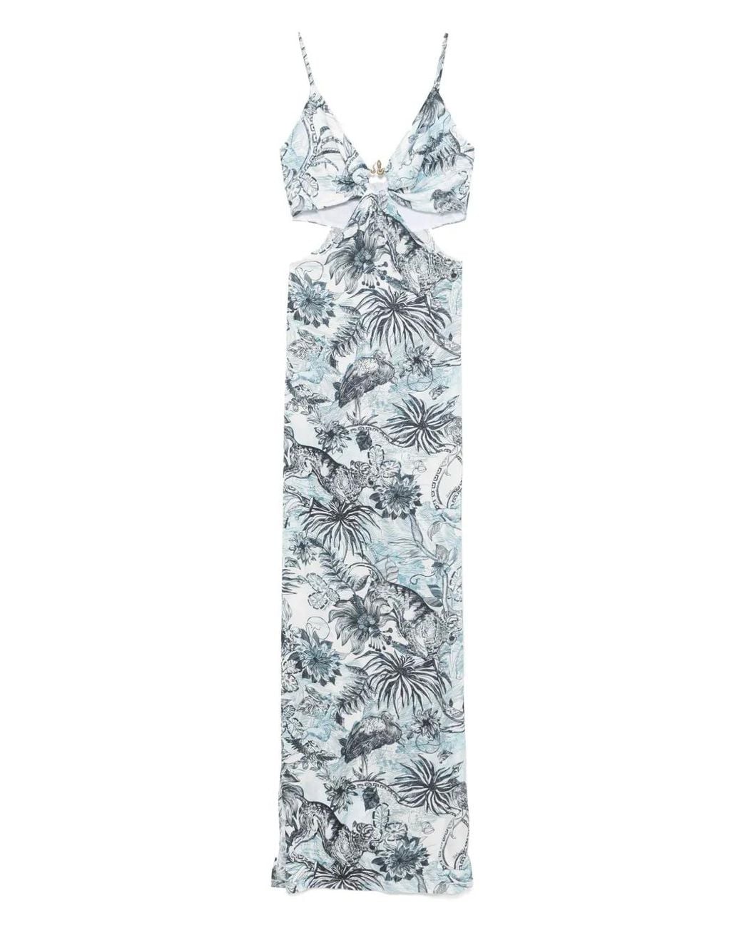 Just Cavalli White Raso Vi Strange Jungle Maxi Dress