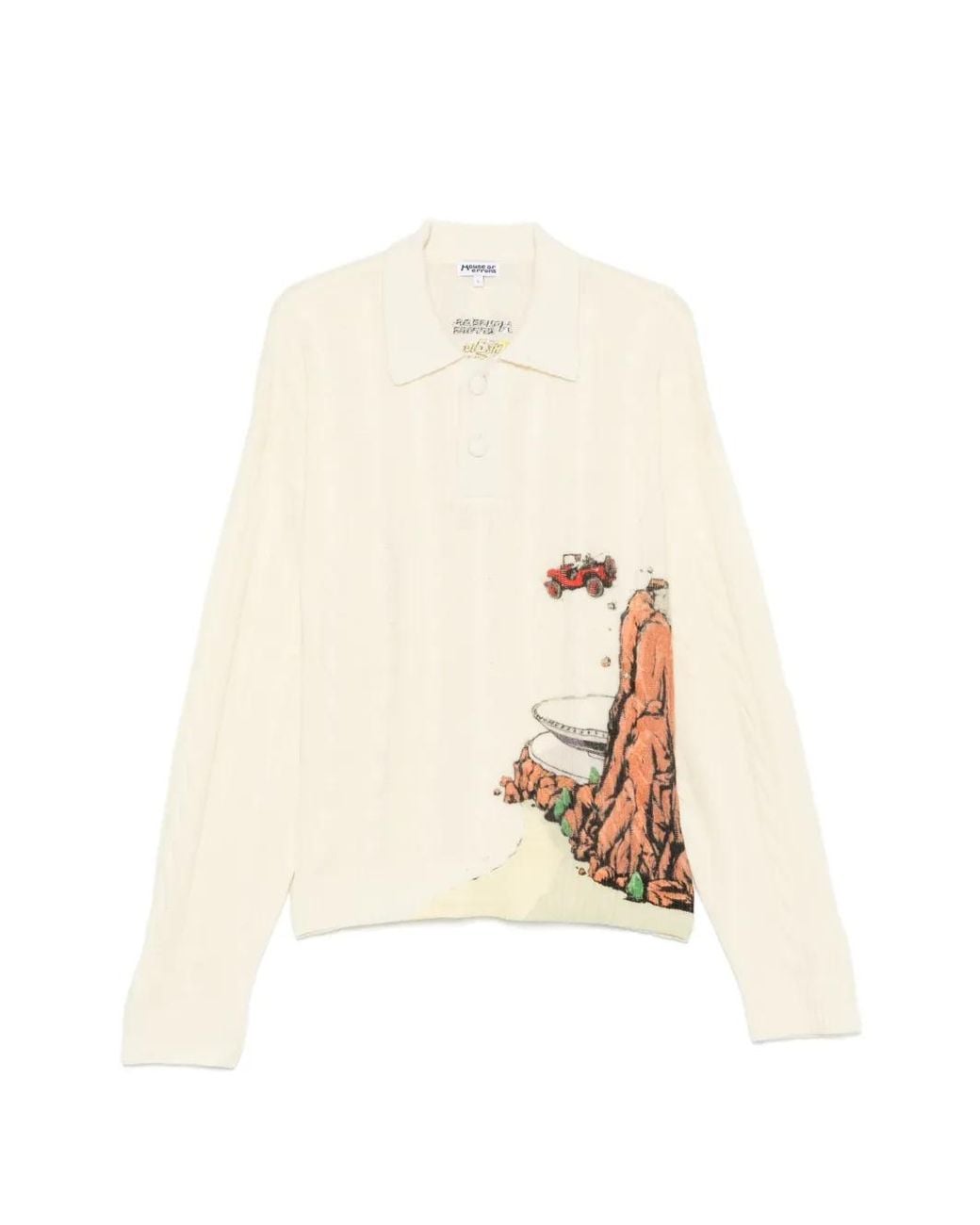 House of Errors White Cable-Knit Graphic-Print Polo Shirt for men