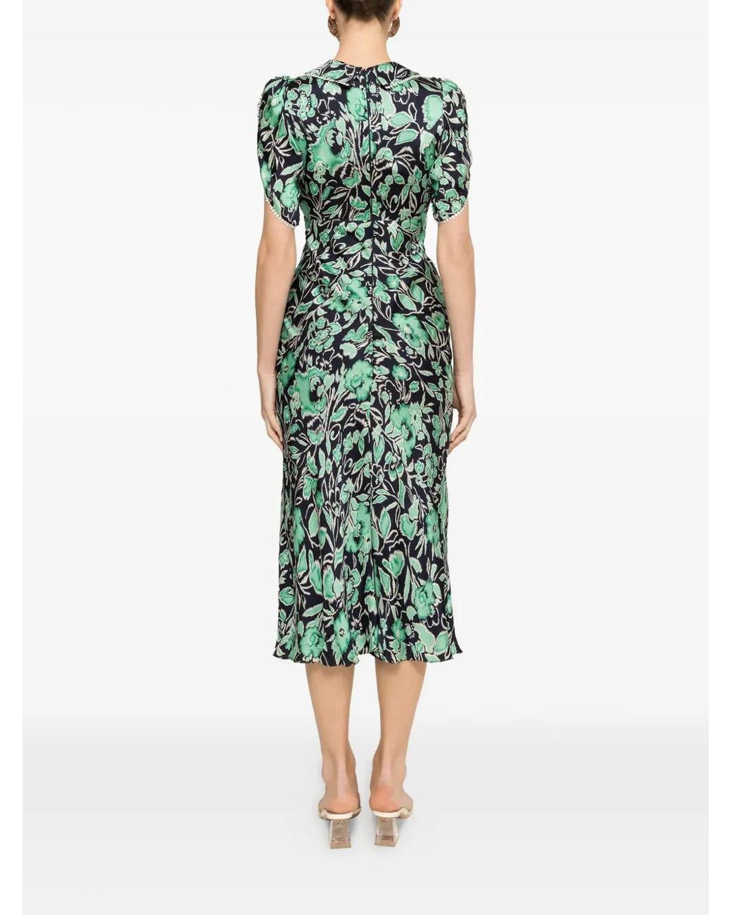 Nissa Green Printed Cupro Midi Dress