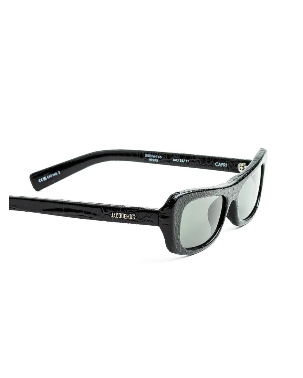 Jacquemus Black Capri Crocodile-Effect Rectangular Sunglasses