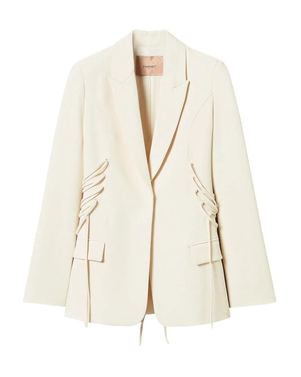 Twinset Natural Lace-Up Buttoned Blazer