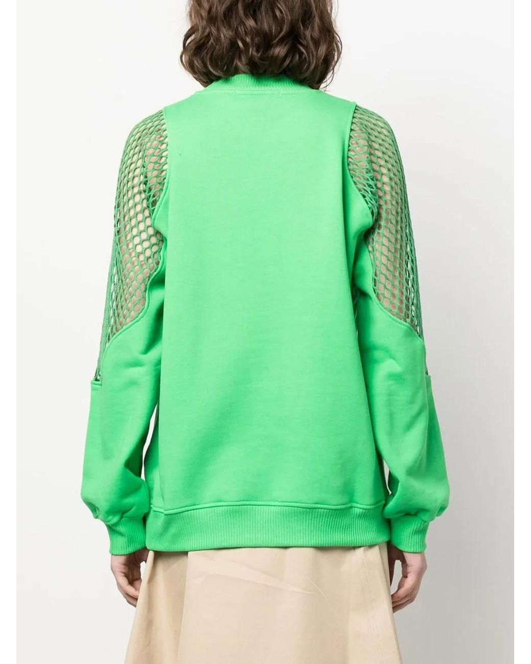 MSGM Green Mesh-Detail Crew Neck Sweatshirt
