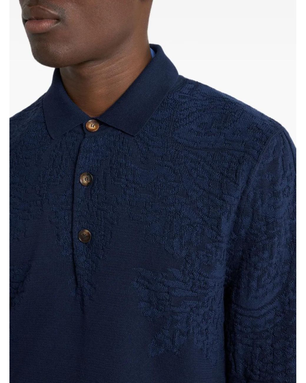 Etro Blue Pull Style Polo En Coton Et Laine À Motif Paisley for men