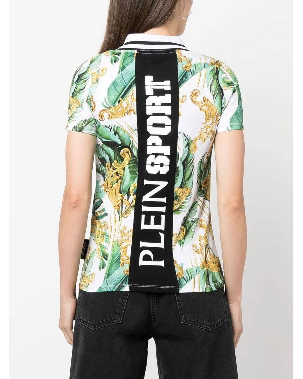 Philipp Plein Green Floral-Print Polo Shirt