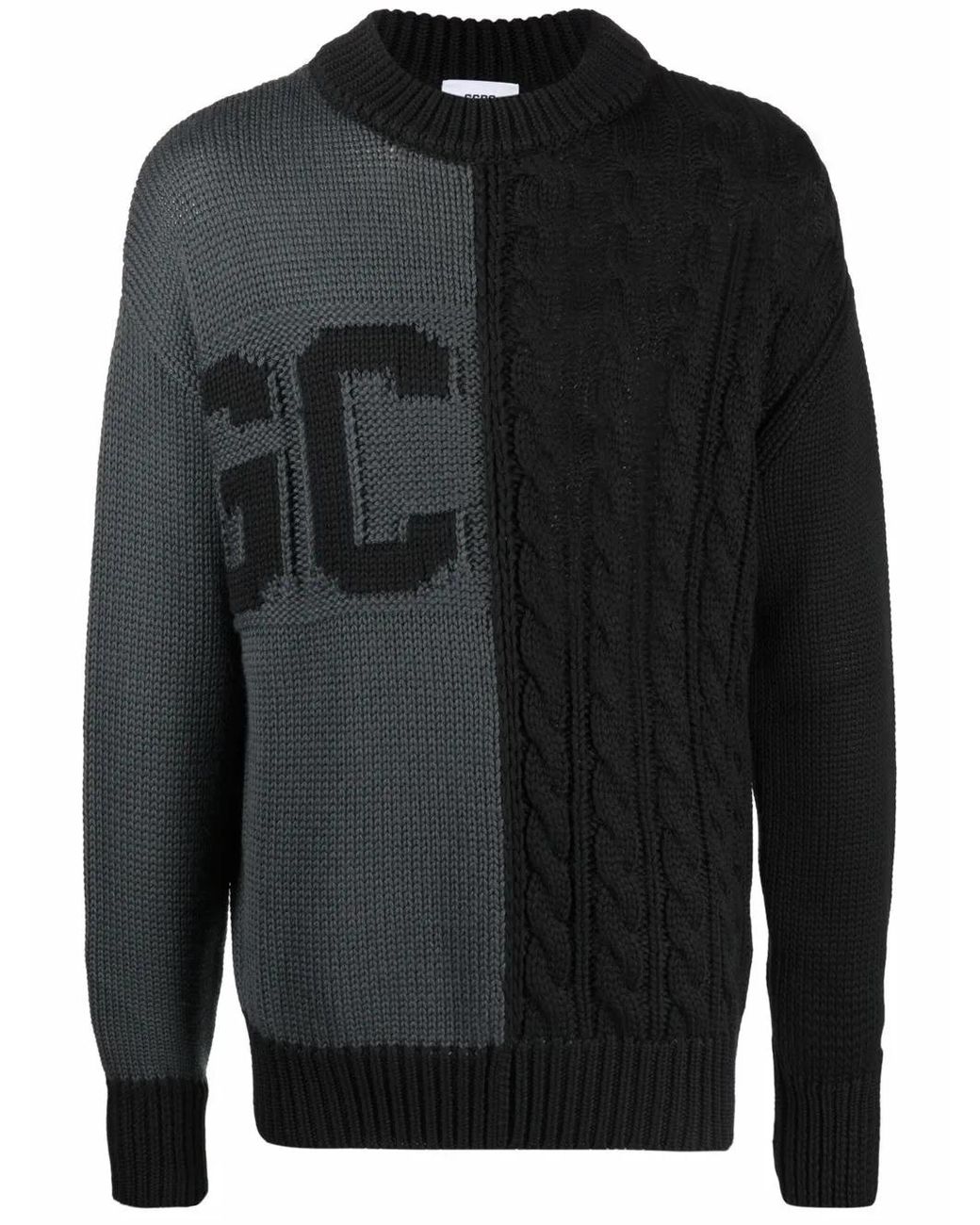 Gcds Black Logo-printed Cable-knit Jumper for men