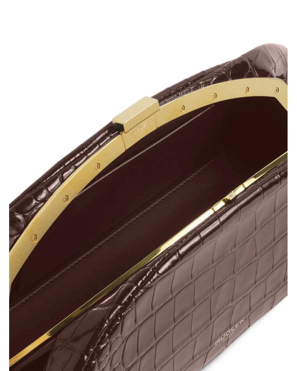 Mugler Brown Croco Lua Clutch Bag
