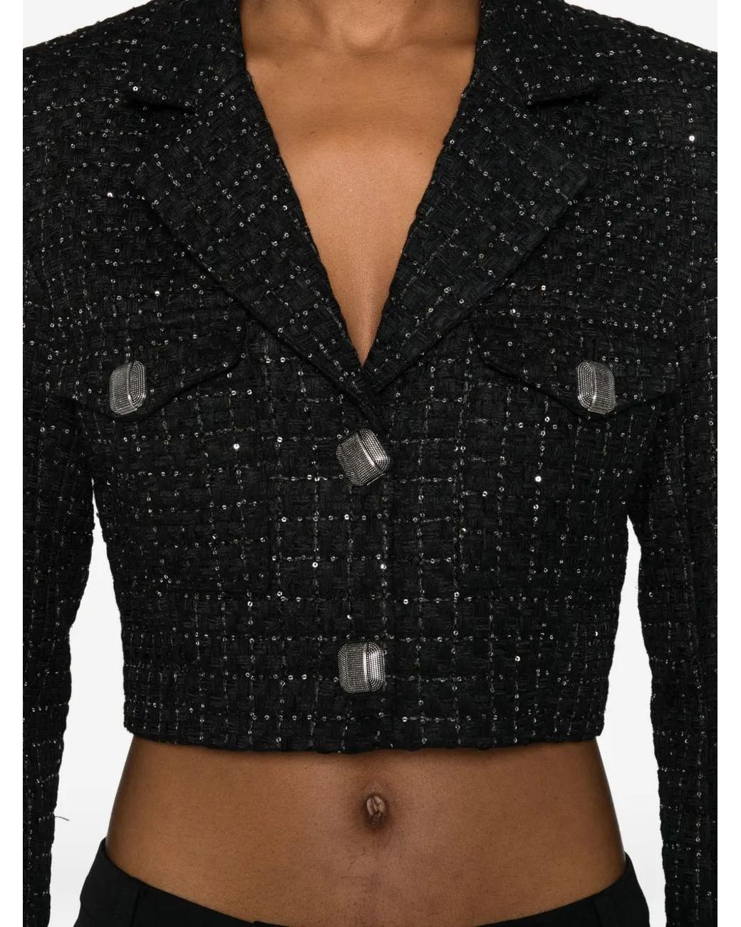 Nissa Black Sequin-Embellished Buttoned Jacket