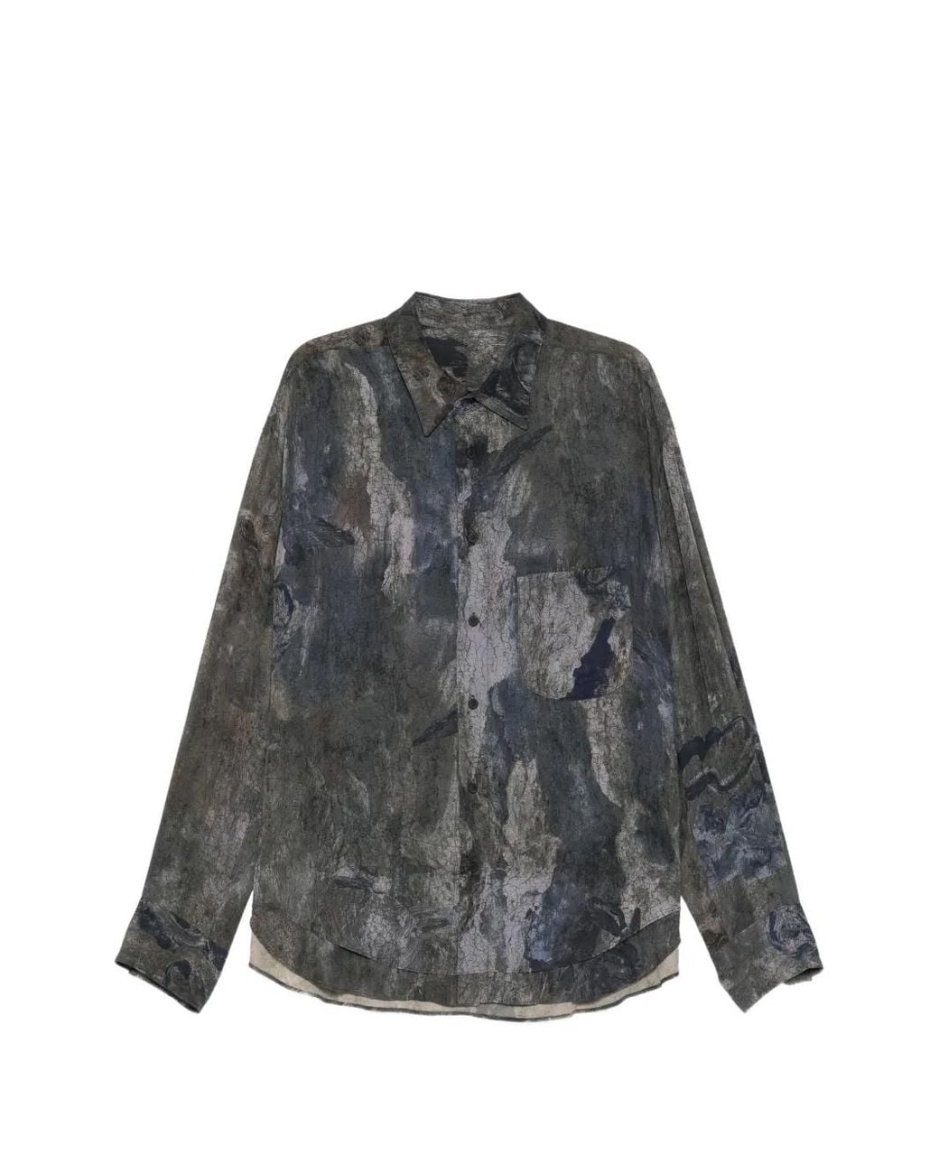 Ziggy Chen Gray Chemise À Imprimé Abstrait Et Ourlet Superposé for men