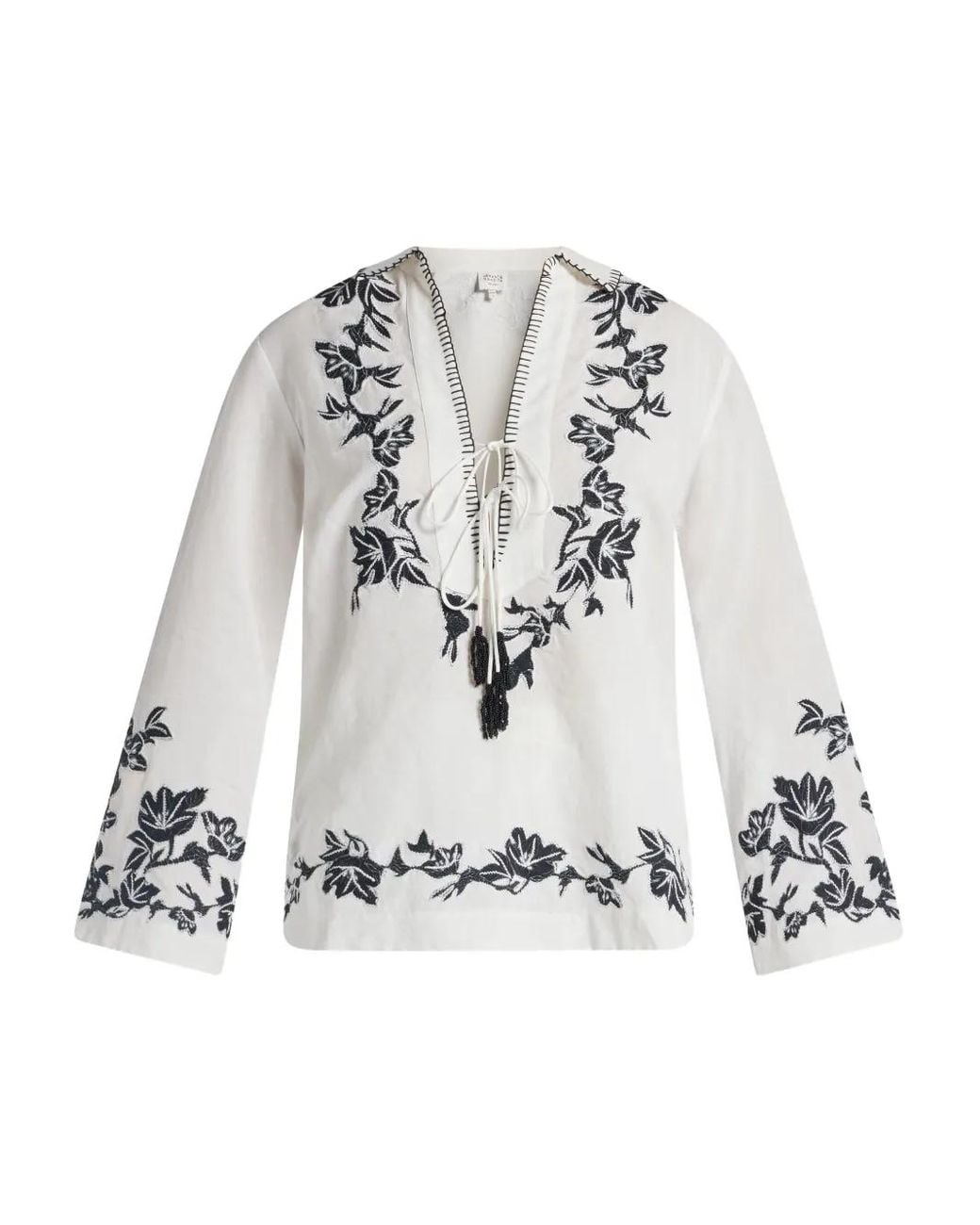 Hemant & Nandita White Aahi Floral Tassel Blouse