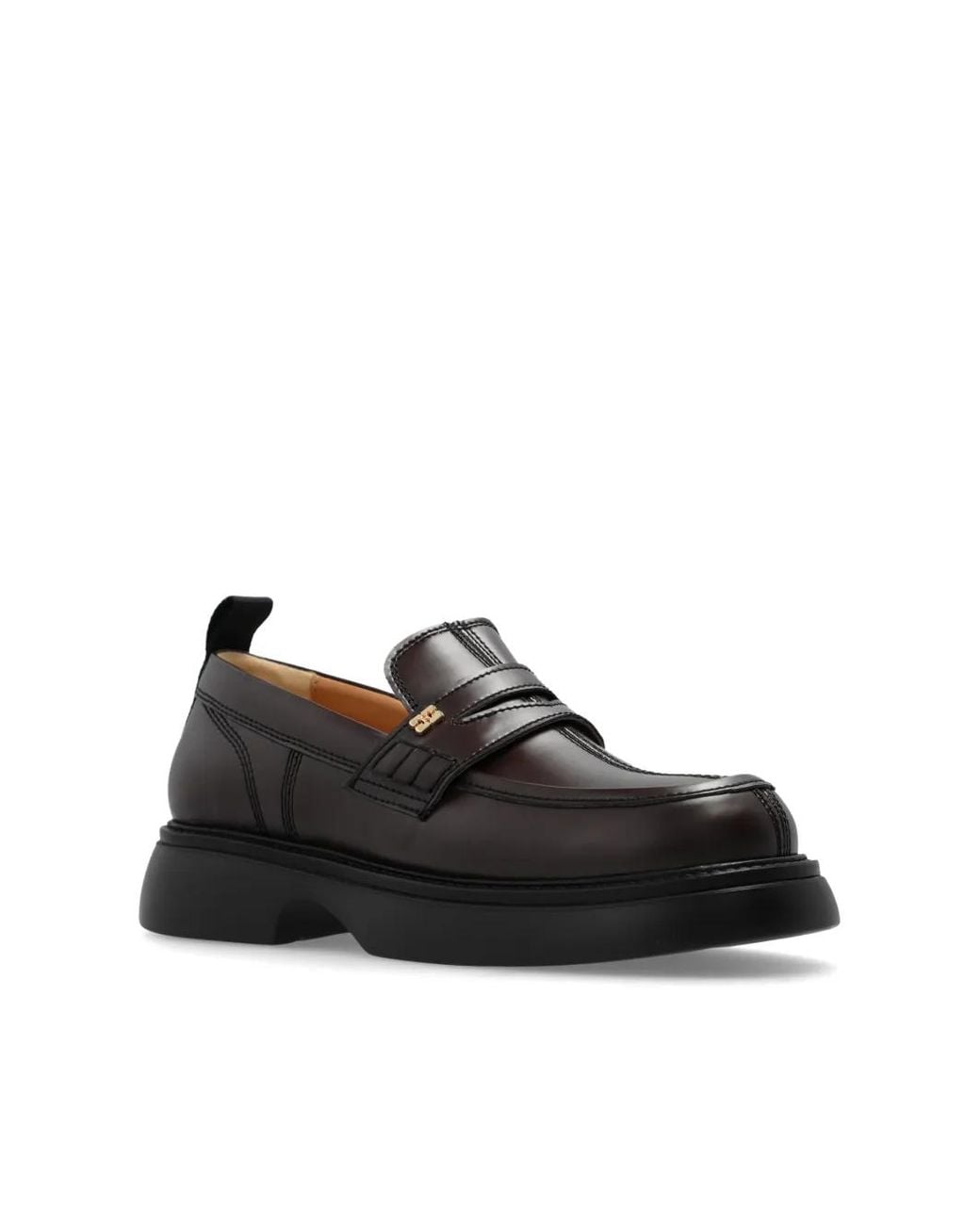 Ganni Black Logo-Plaque Loafers