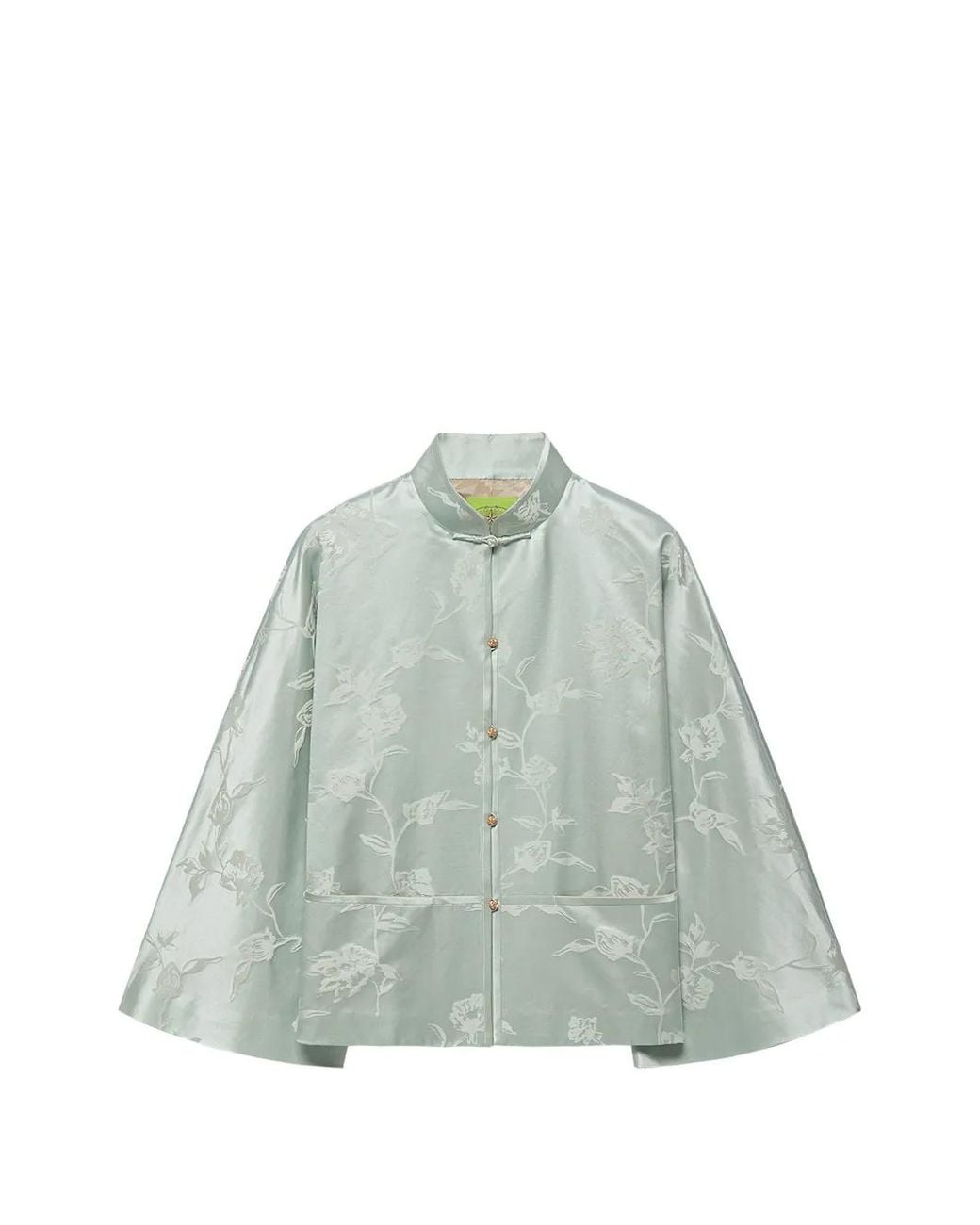 Shanghai Tang Green Floral-Jacquard Cape Jacket