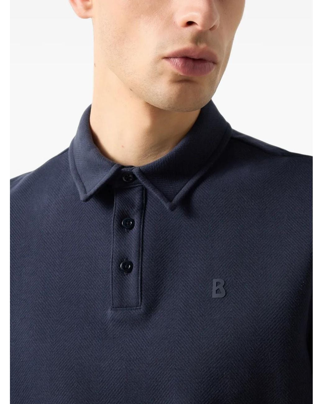 Bogner Blue Chevron-Structure Salvo Polo Shirt for men