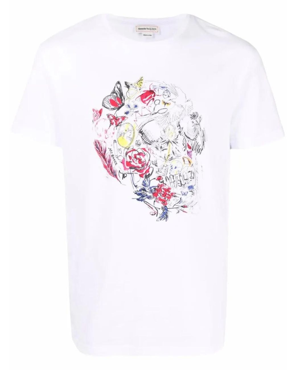 McQueen White Doodle Skull-Print T-Shirt for men