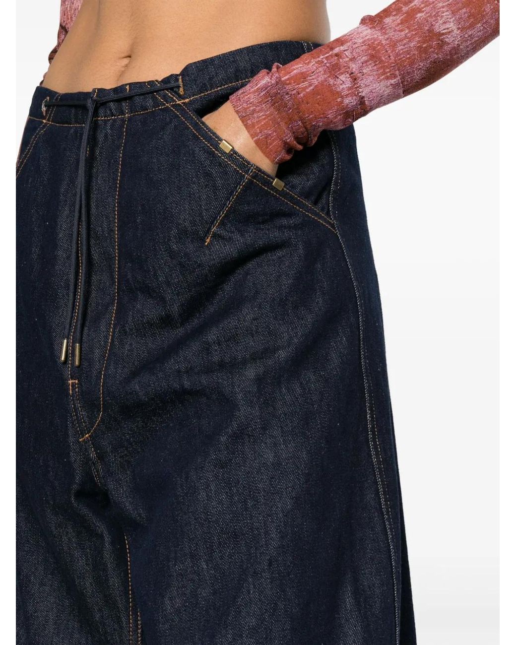 DARKPARK Blue Daisy Contrast-Stitching Wide Leg Jeans