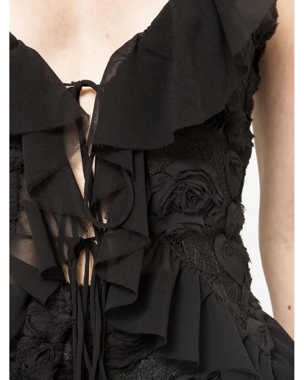 Nissa Black 3D Floral Embroidery Top