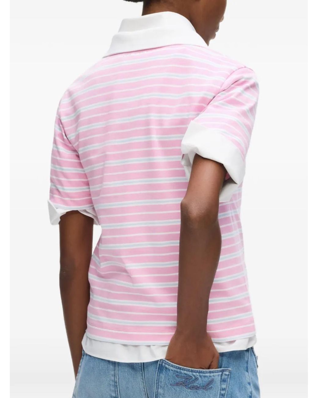 Karl Lagerfeld Pink Ikon Stripe Polo Shirt