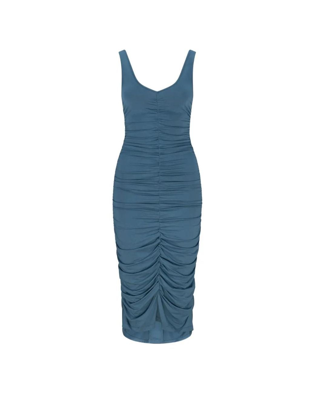 LIZ SKORSIS Blue Olera Ruched Fidded Midi Dress