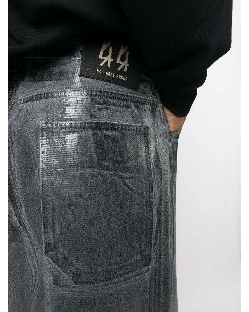 44 Label Group Gray Metallic-Finish Denim Shorts for men