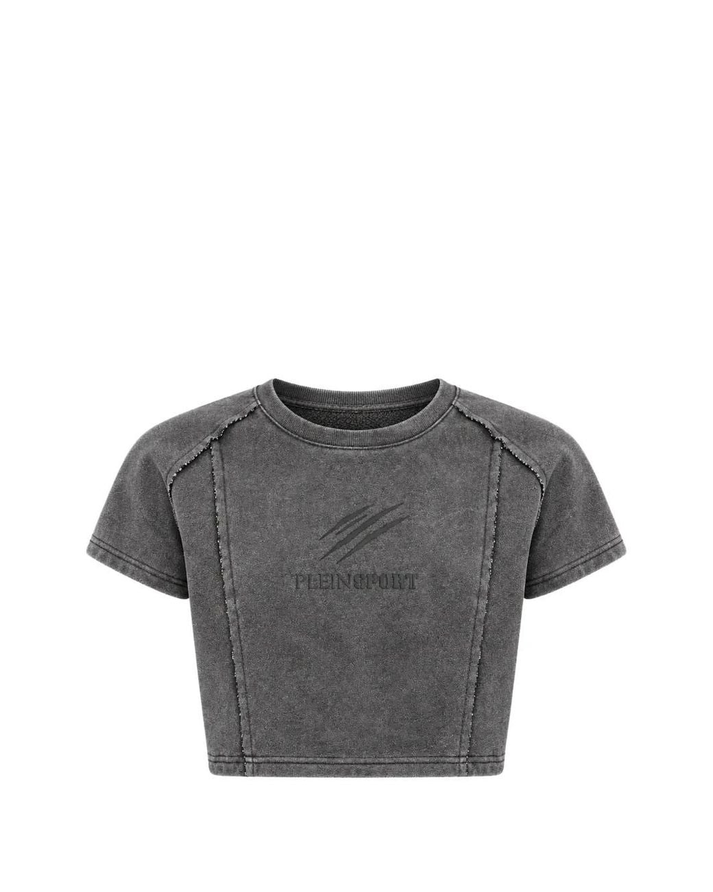 Philipp Plein Gray Acid-Wash Cropped T-Shirt