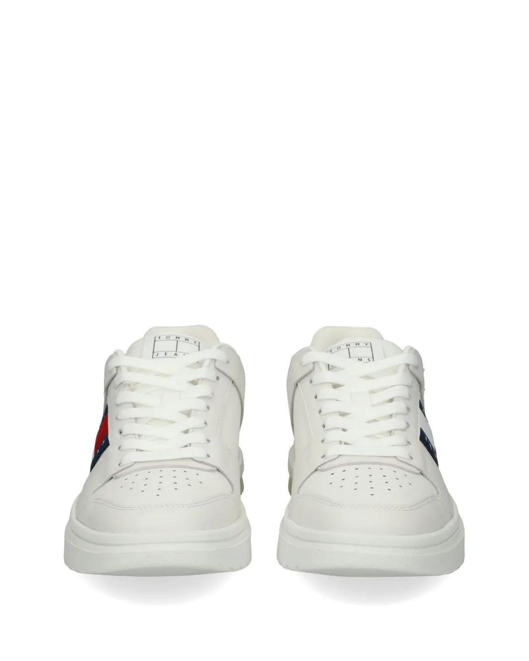 Tommy Hilfiger White Baskets À Détails De Perforations
