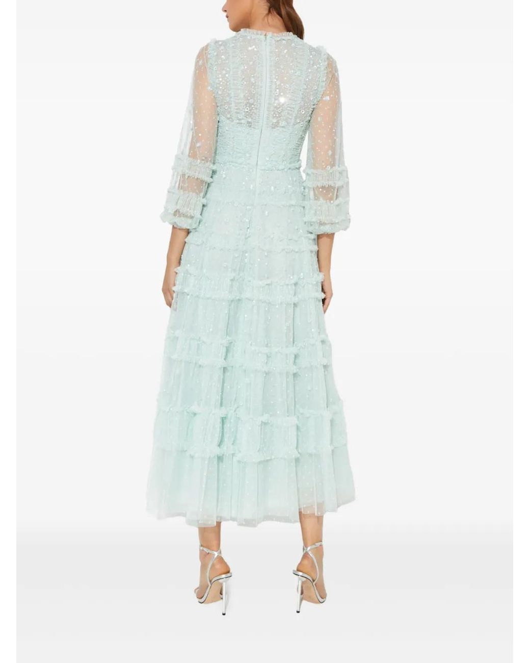 Needle & Thread Blue Sequin Ruffled Dress