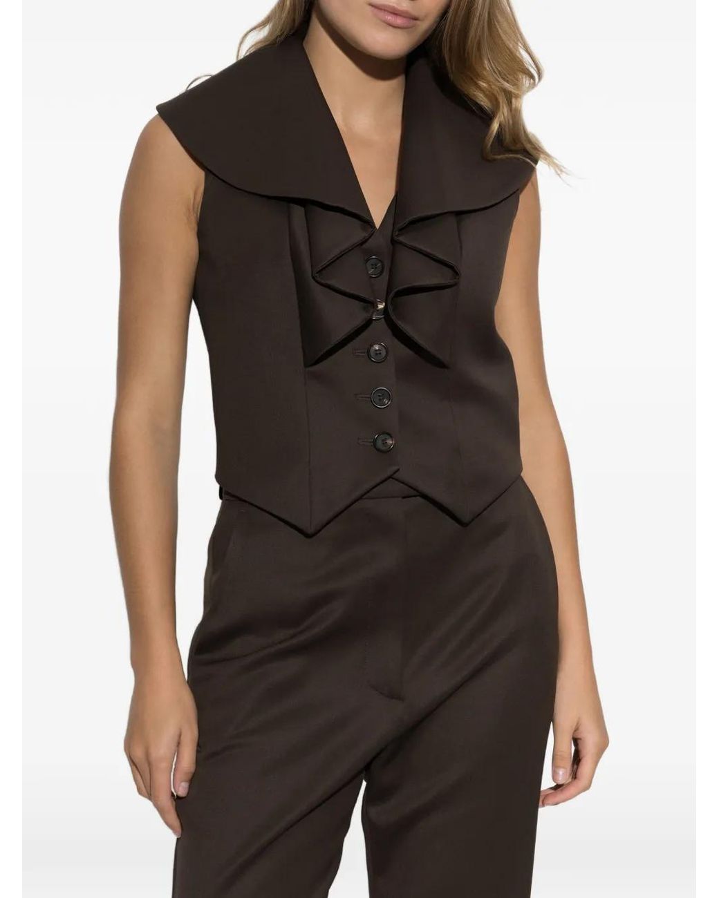 McQueen Black Ruffled-Collar Wool Waistcoat