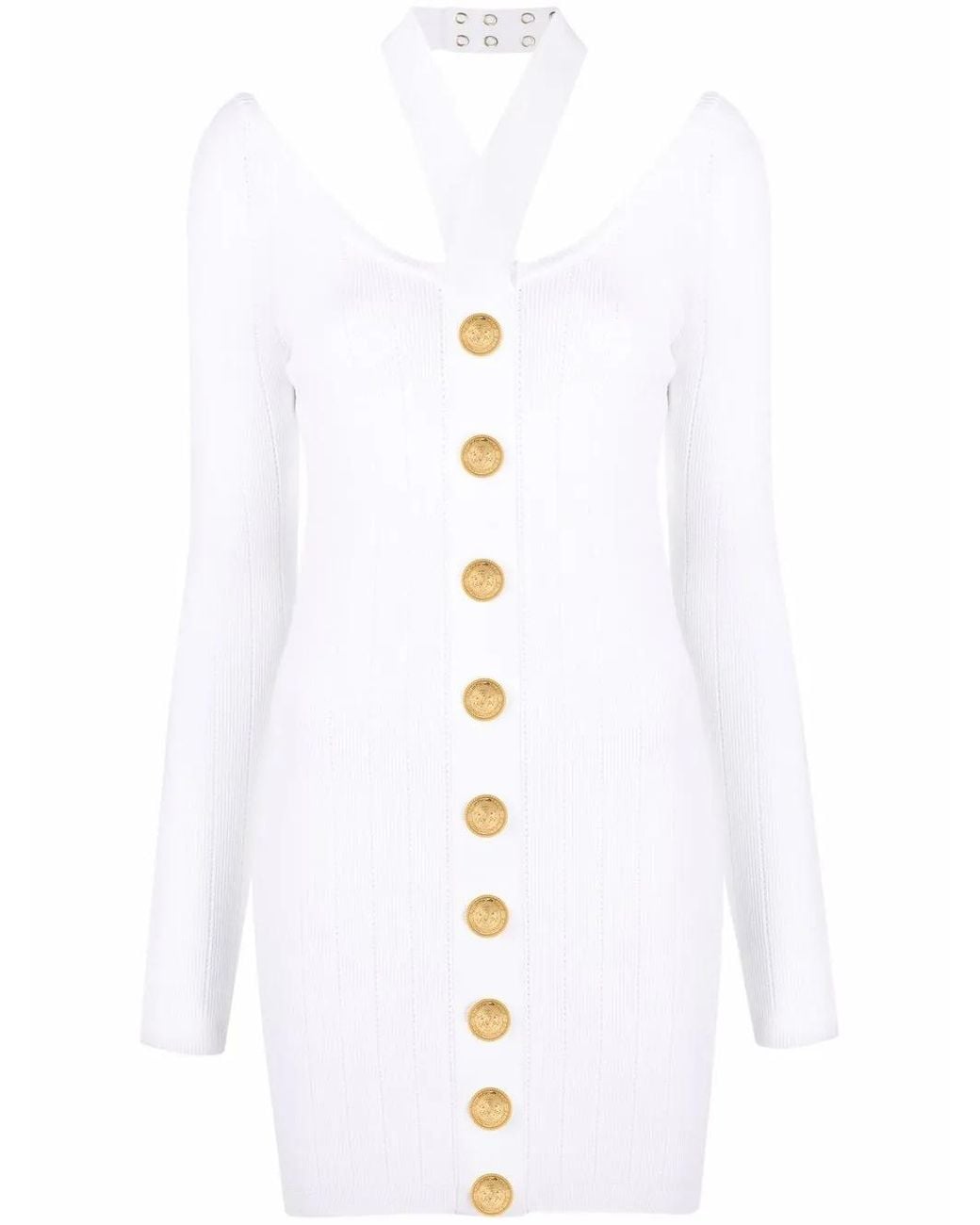 Balmain White Backless Knitted Dress