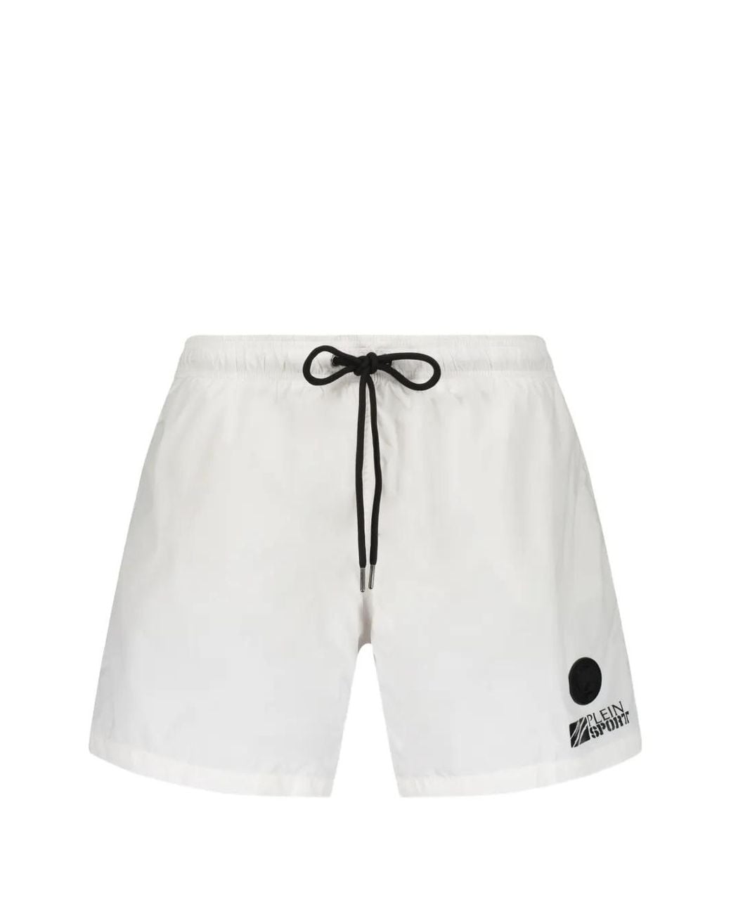Philipp Plein White Logo-Patch Drawstring Swim Shorts for men