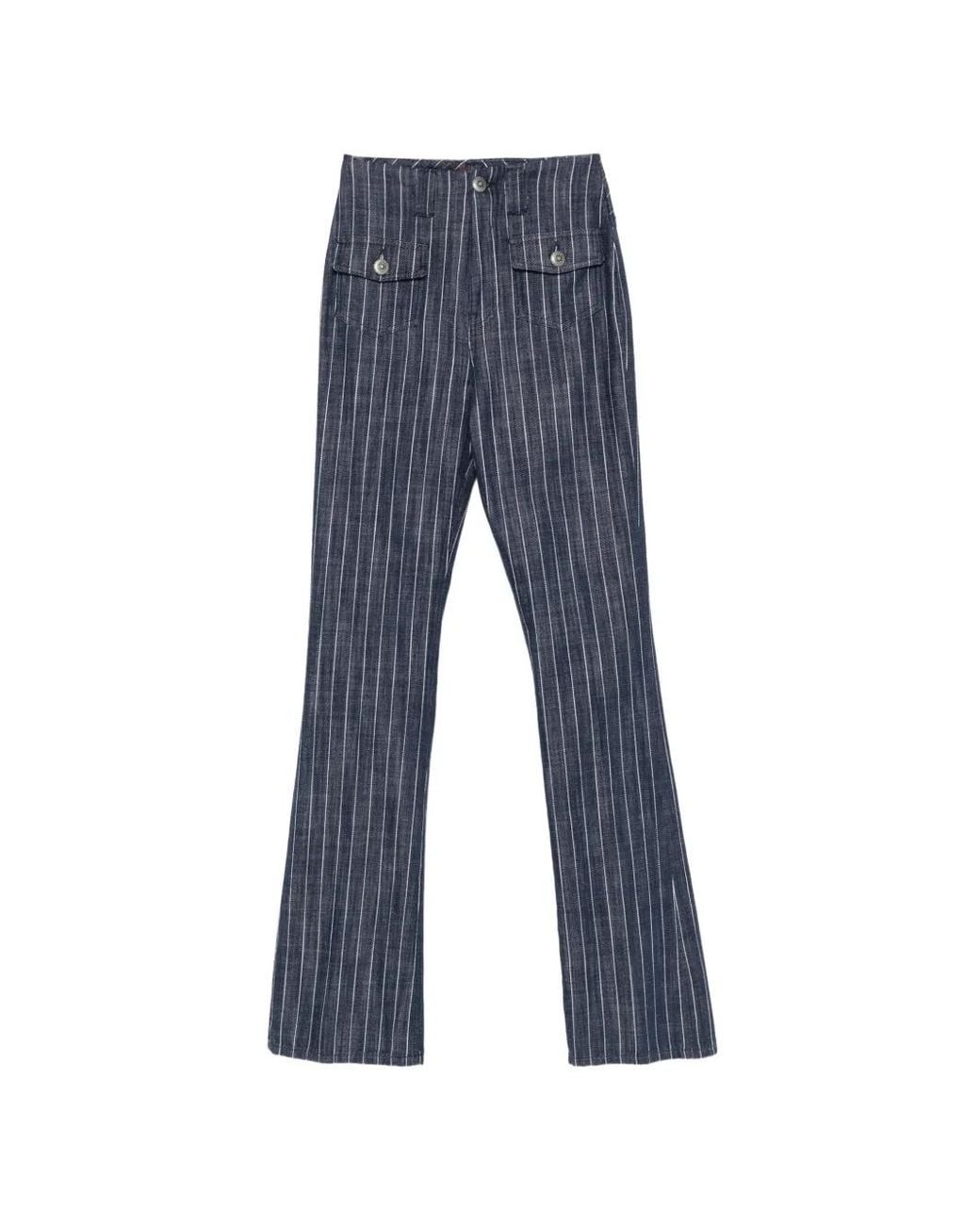 Dondup Blue Pinstripe-Pattern Flared Trousers