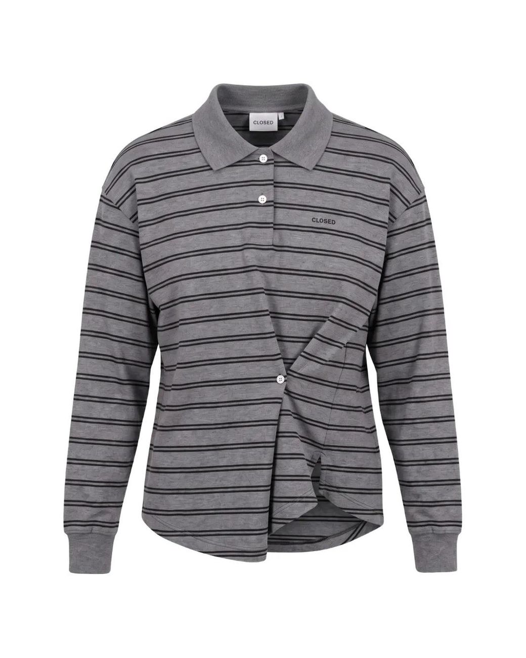 Closed Gray Striped Long-Sleeve Polo Shirt