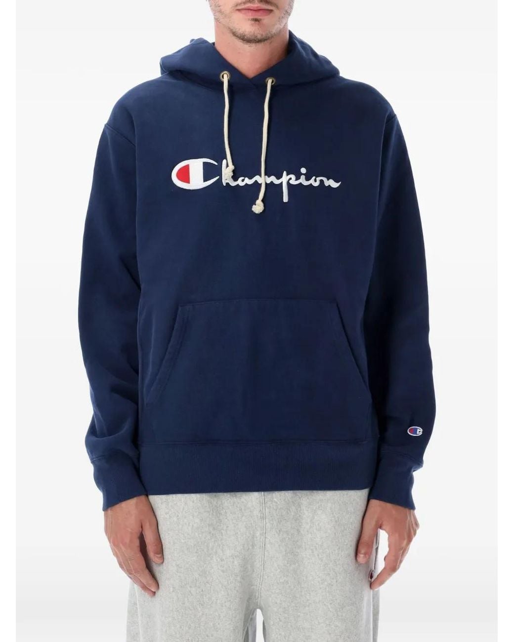 Champion Blue Logo-Embroidered Drawstring Hoodie for men